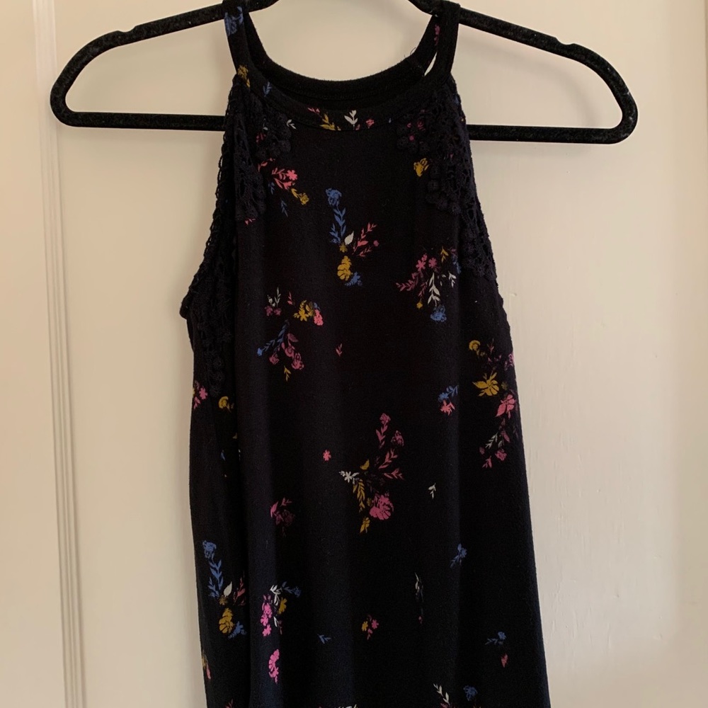Black Tank Top with Floral Pattern